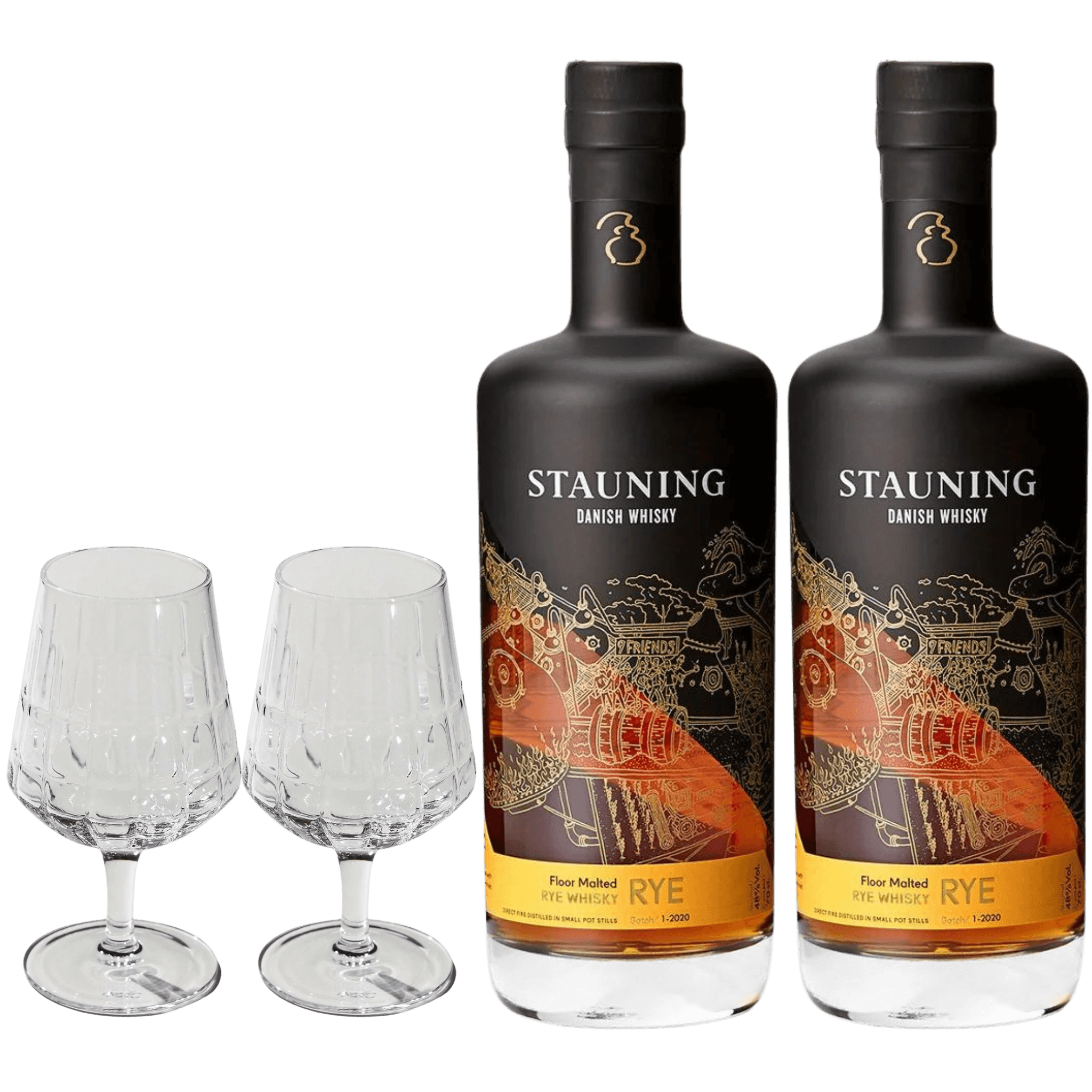 En dansk whiskyoplevelse udover det sædvanlige: 2x Stauning Rye + 2x The Bullet whiskyglas