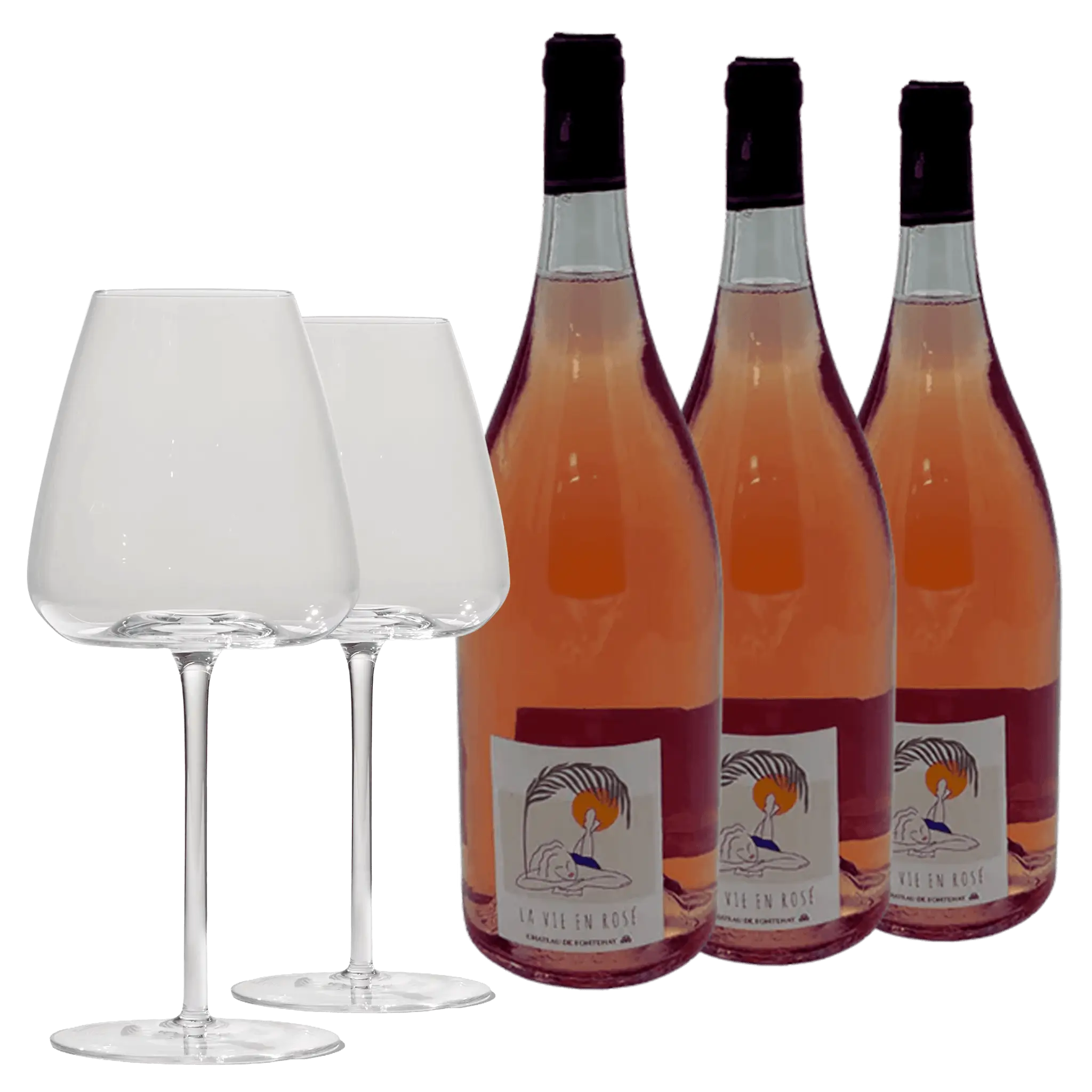 3 fl. La Vie en Rosé Magnum (1,5 L) + 2 st. Brilliant Blanco Glas