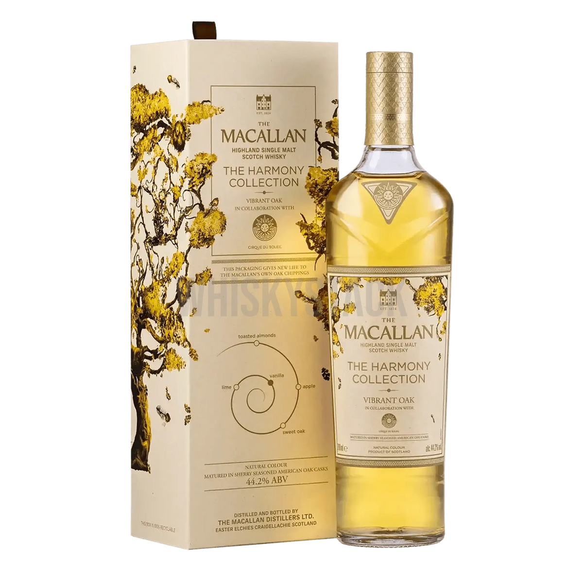 The Macallan Harmony Collection - Vibrant Oak whiskyflaske, en eksklusiv single malt med noter af frugt, vanilje og krydderier, lagret i egetræsfade.