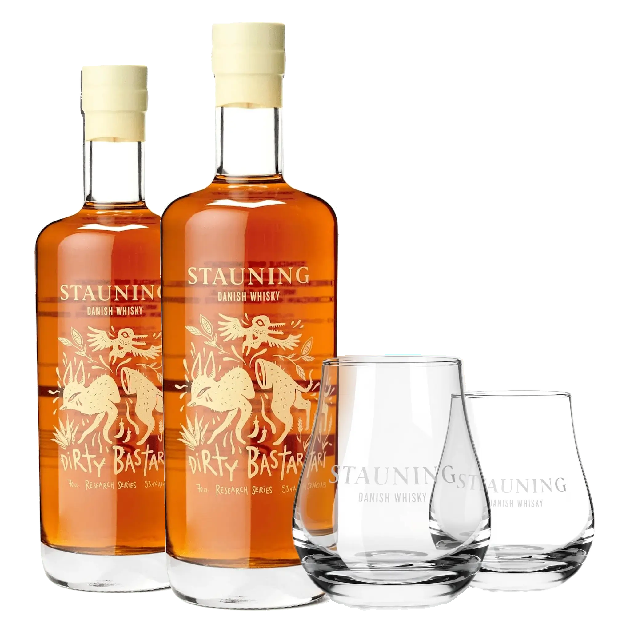 2 fl. Stauning Dirty Bastard + 2 stk. GRATIS Stauning Whiskyglas