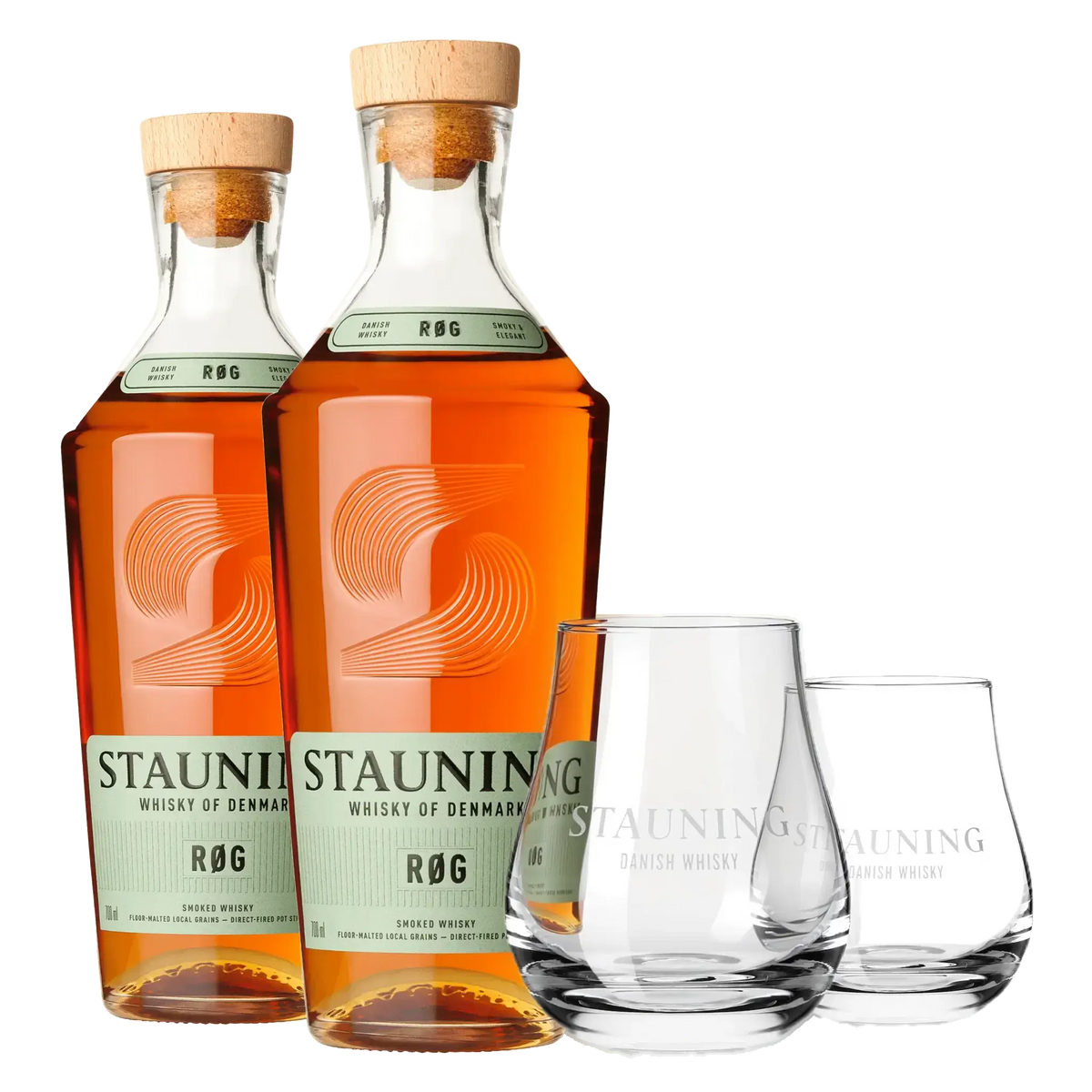 2 fl. Stauning RØG + 2 stk. Stauning Whiskyglas