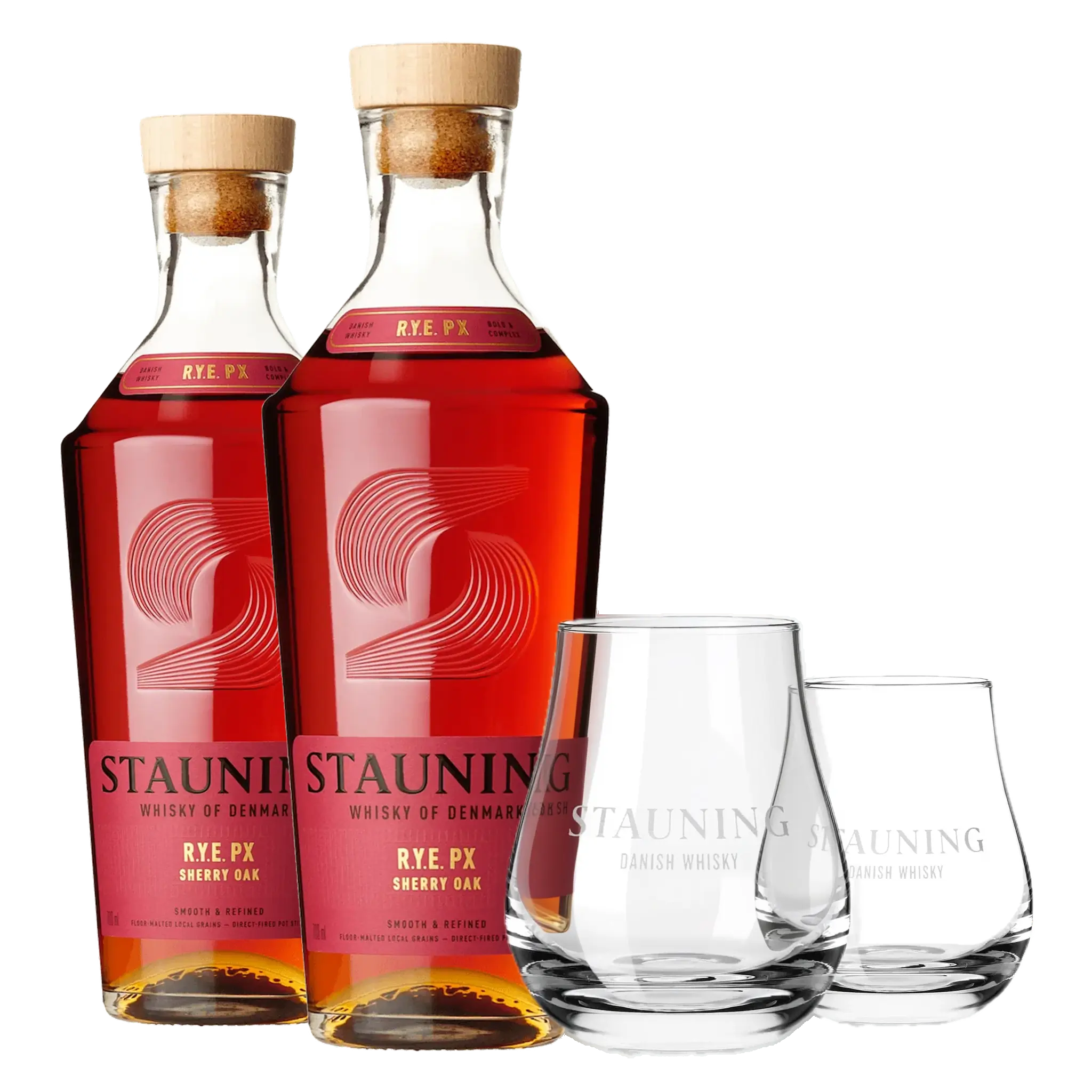 2 fl. Stauning RYE PX + 2 st. Stauning Whiskyglas
