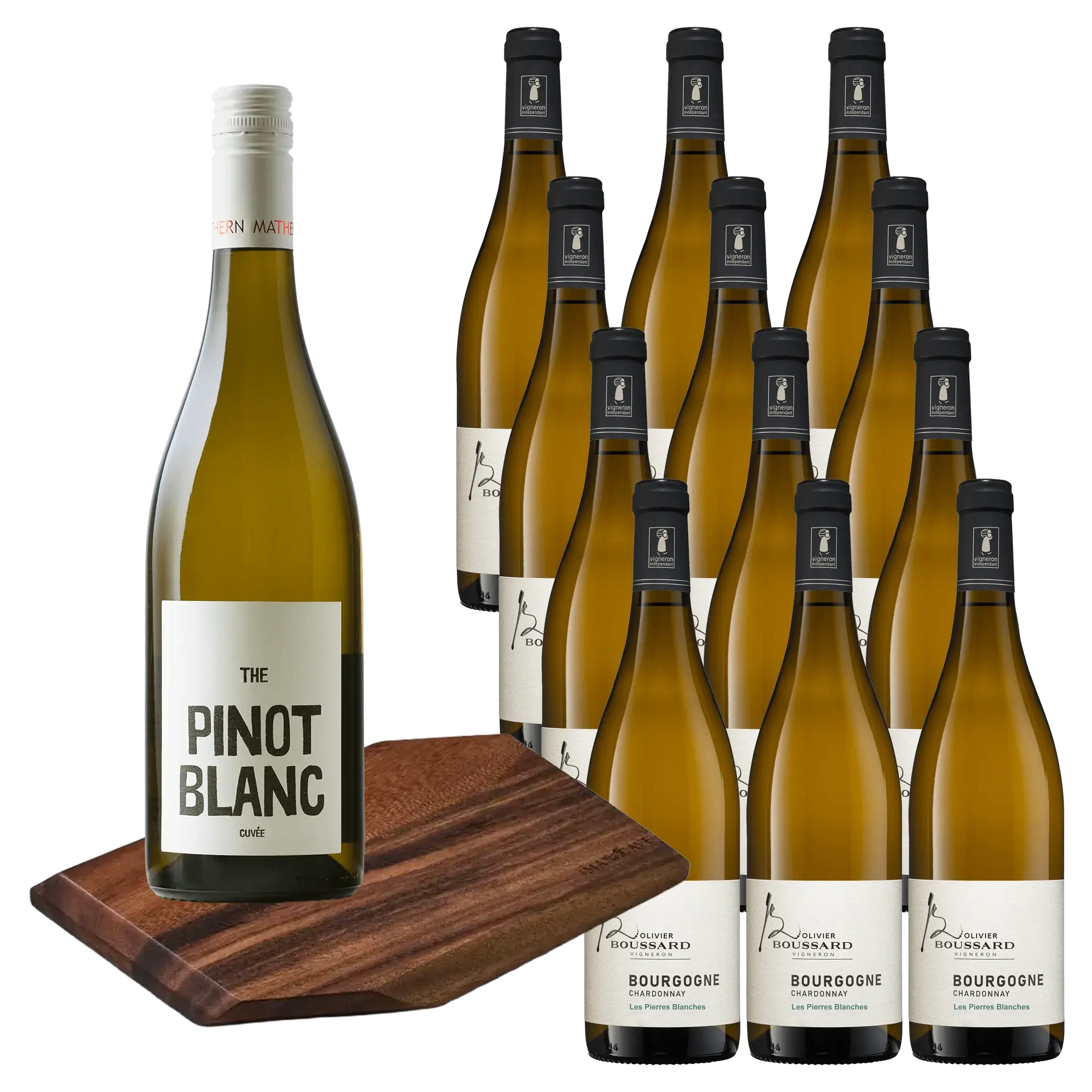 12 fl. Bourgogne Les Pierres Blanches + GRATIS Pinot Blanc + GRATIS Valnødsbræt Whiskystack