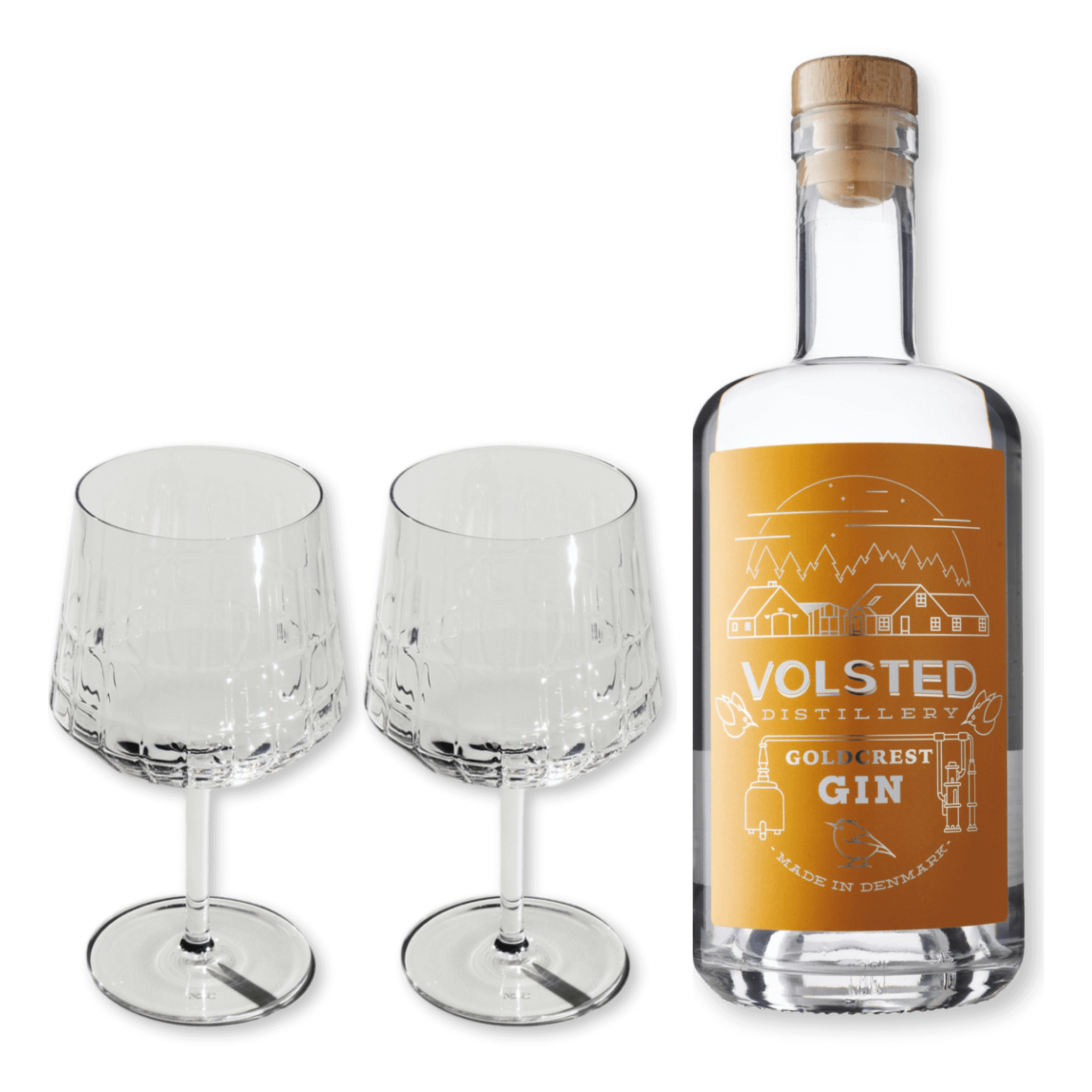 Volsted Goldcrest Gin + 2x The Blend Gin Glas