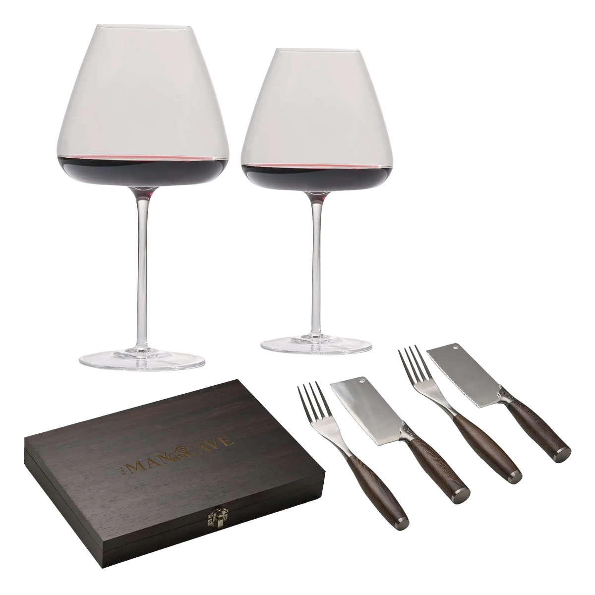 The Mancave Wild Beast Steak Set + 2 st. Bold Bourgogne-glas