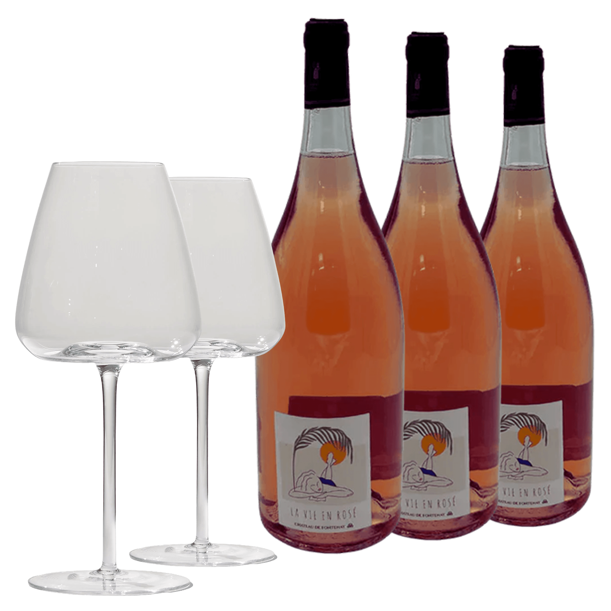 3 fl. La Vie en Rosé Magnum (1,5 L) + 2 stk. Brilliant Blanco Glas