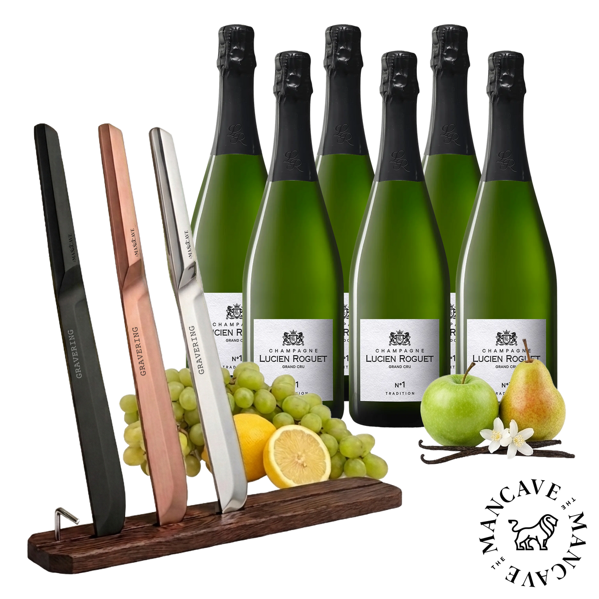 6 fl. Lucien Roguet Grand Cru Champagne No. 1 Tradition + GRATIS Royal Champagnesabel