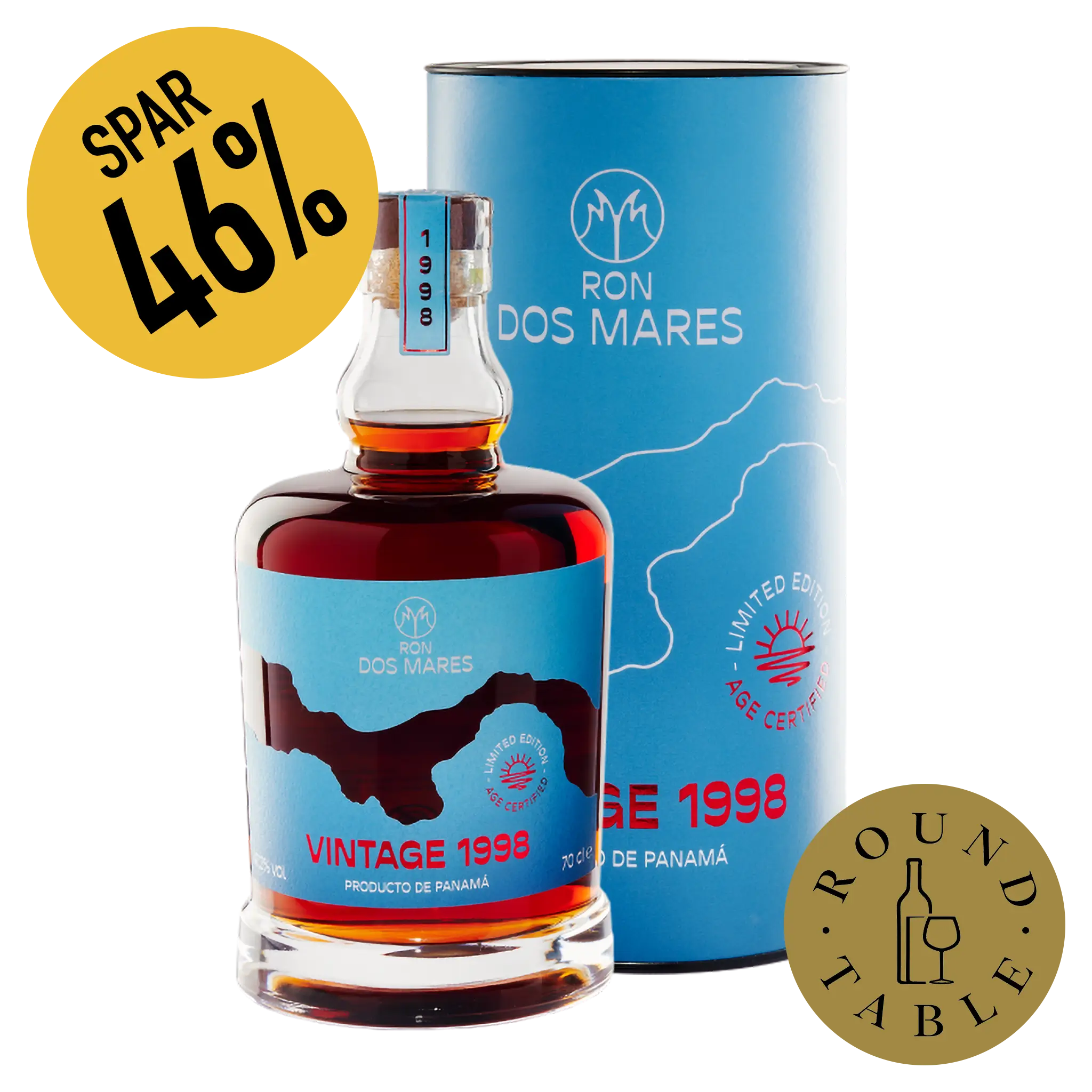 Ron Dos Mares Vintage 1998 Vintage Limited Edition 26 År Panama Rom Bottle