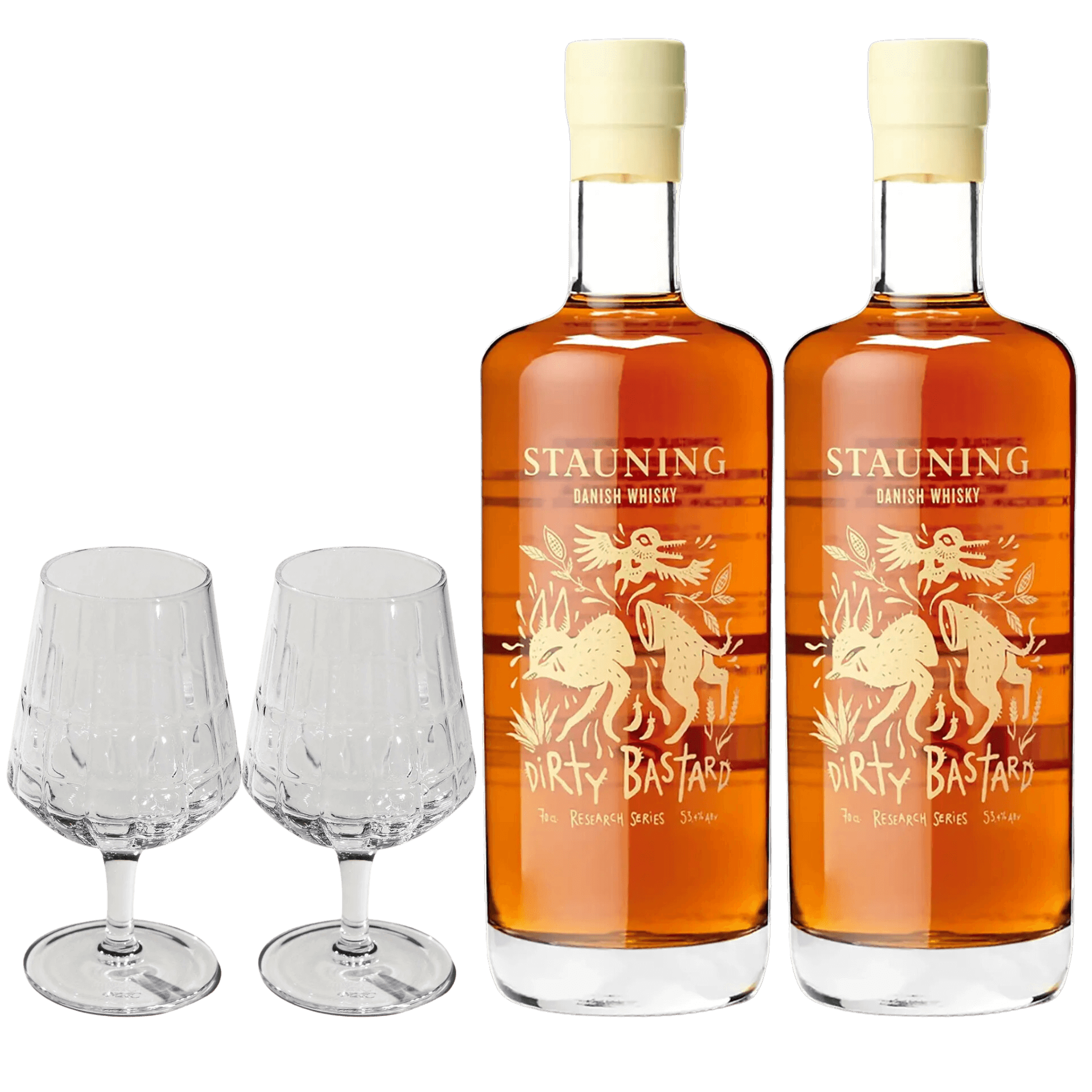2x Stauning Dirty Bastard + 2x The Bullet Whiskyglas