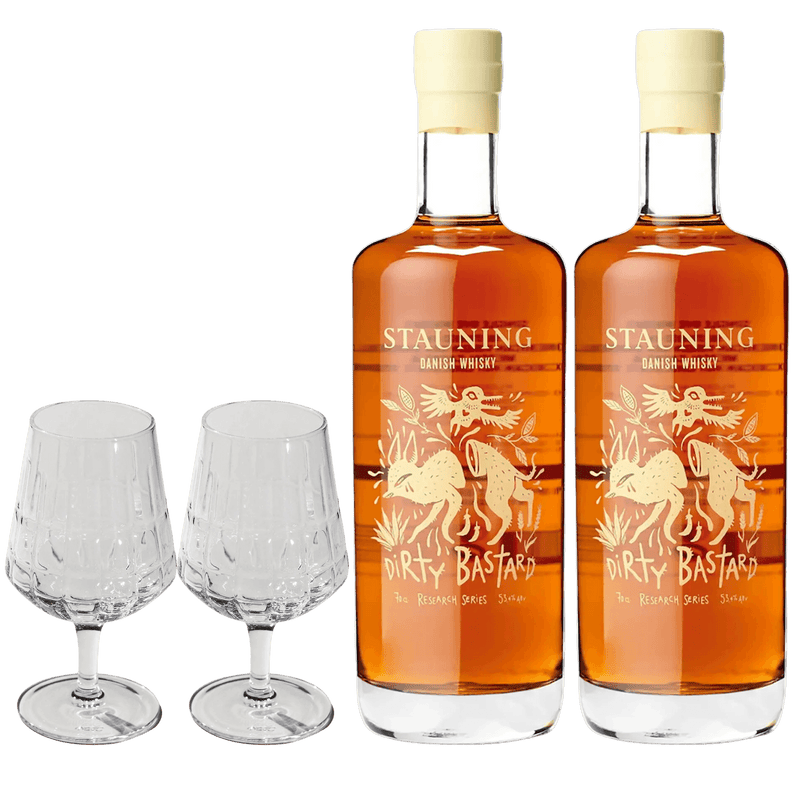 2 Flasker Stauning Dirty Bastard  + 2 Stk. The Bullet Whiskyglas fra The Mancave