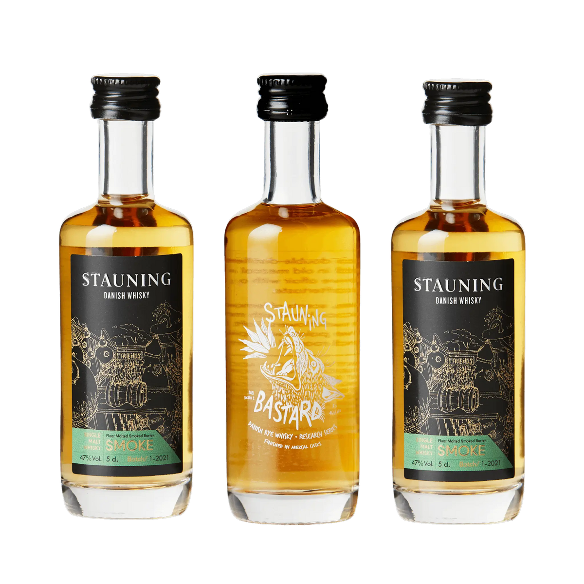 Stauning Whisky Smagsæt – 2 x Smoke og 1 x Bastard