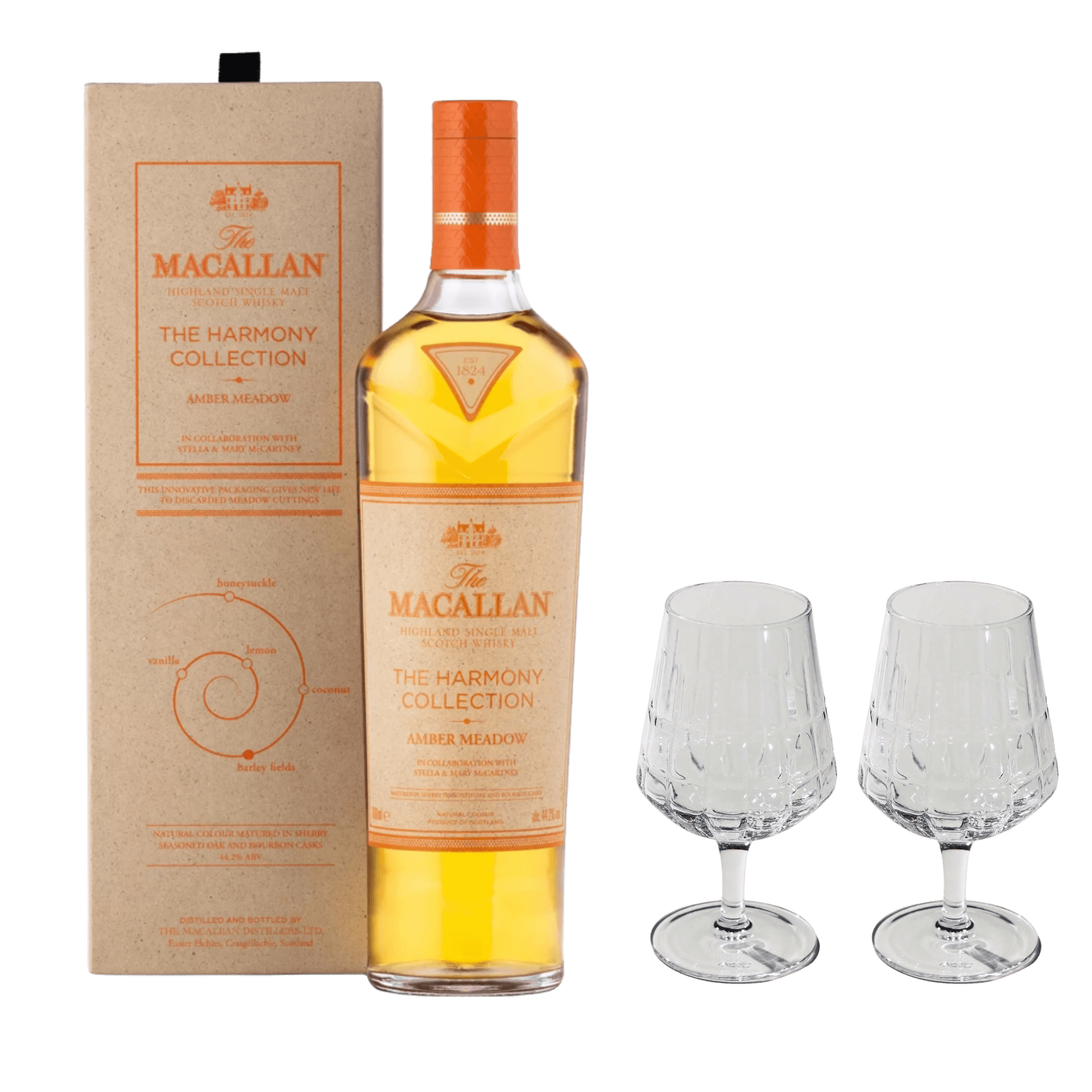 The Macallan Amber Meadow og 2 stk The Bullet Whisky Glass 