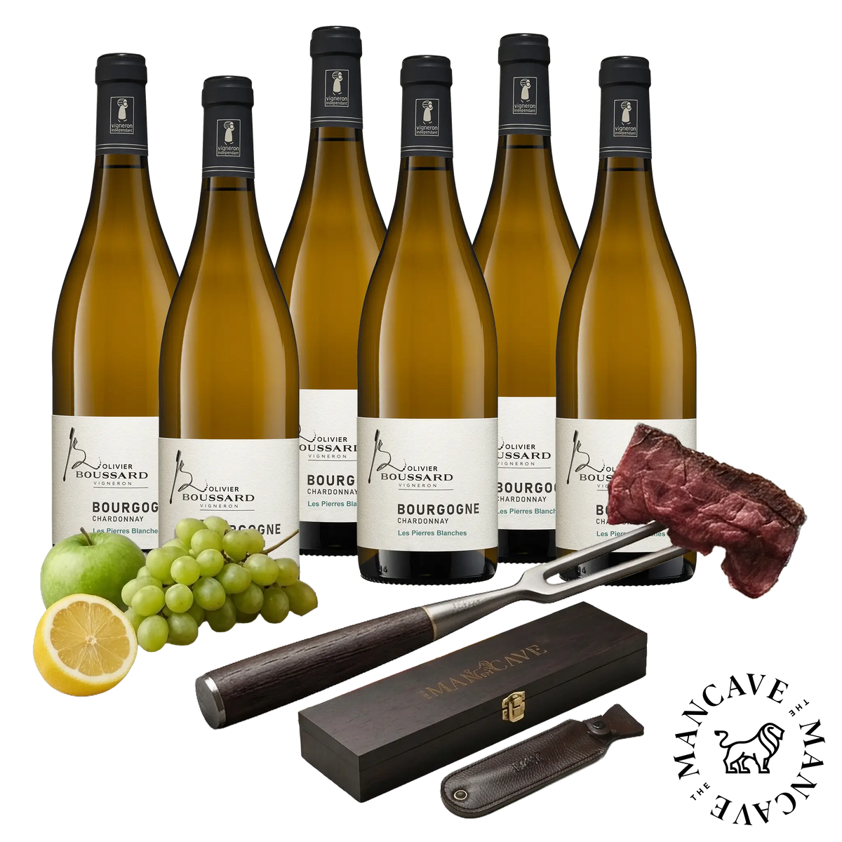 6 fl. Boussard Bourgogne Chardonnay Les Pierres Blanches 2025 + GRATIS Premium-köttgaffel